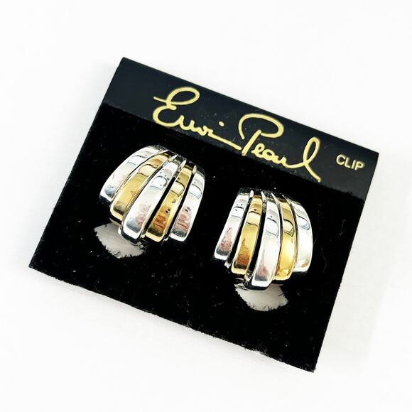 Erwin Pearl NOS Mixed Metal Art Deco Clip Earrings - Picture 1 of 5